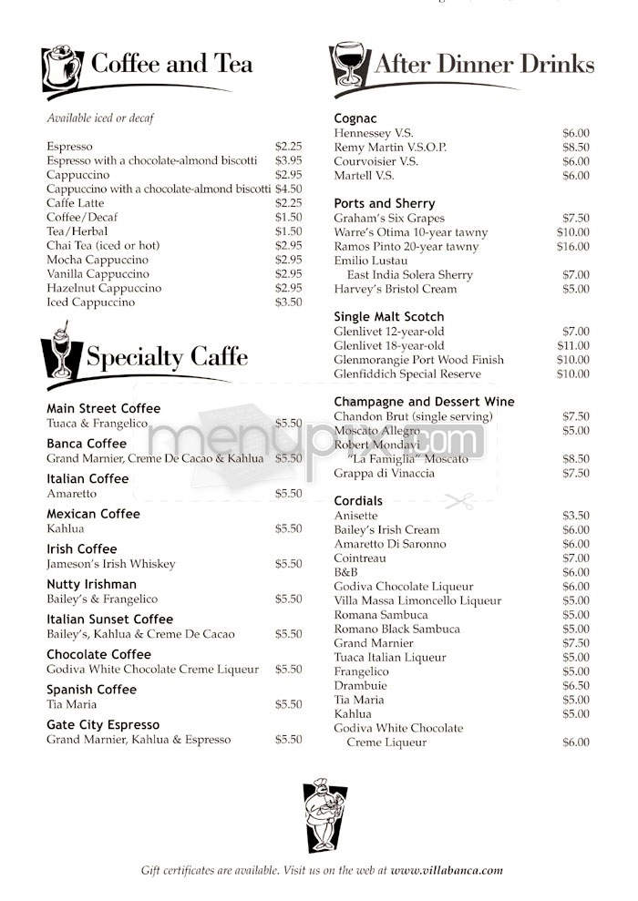 Villa Banca - Nashua, NH menu_pic