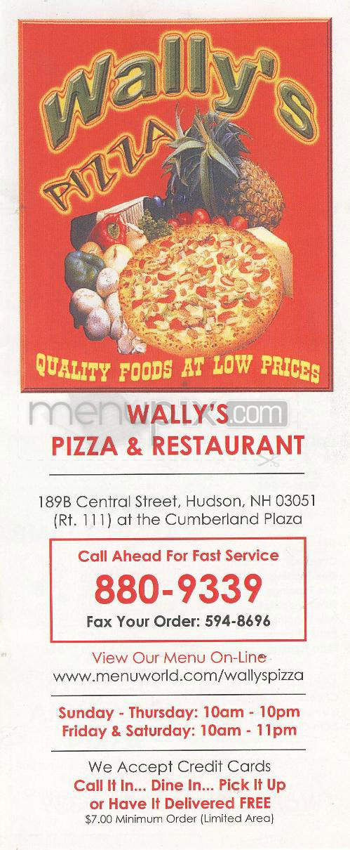 Wally's Pizza - Hudson, NH menu_pic