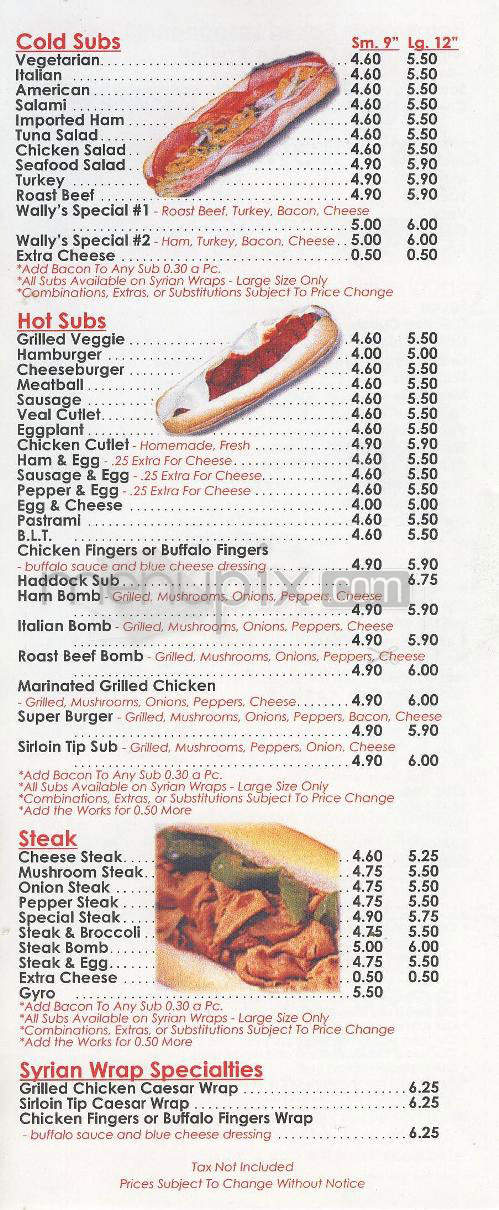 Wally's Pizza - Hudson, NH menu_pic