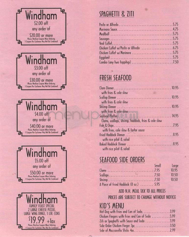 Windham House of Pizza - Windham, NH menu_pic