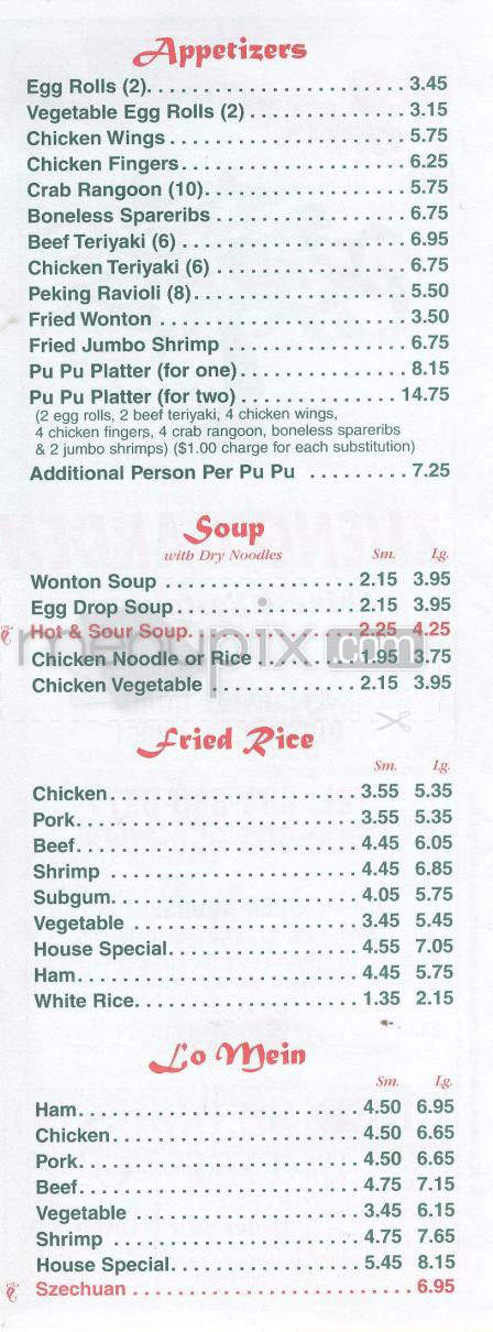 Menu Of Zheng Garden Chinese Restaurant