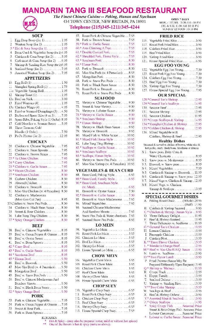 Mandarin Tang III - New Britain, PA menu_pic