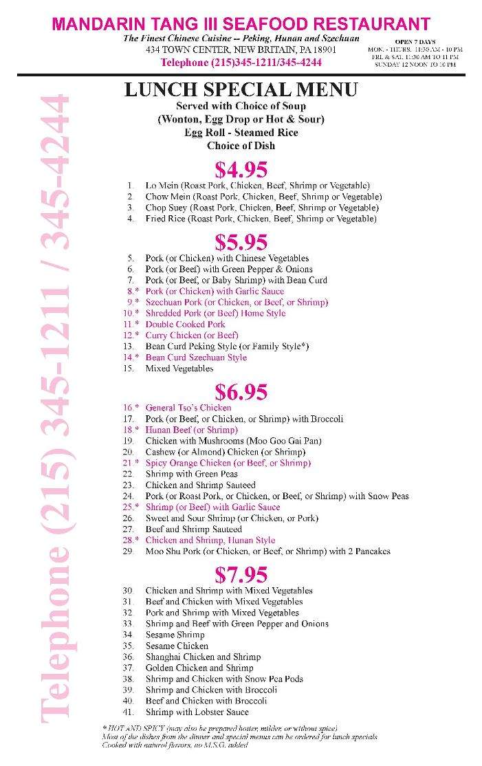 Mandarin Tang III - New Britain, PA menu_pic