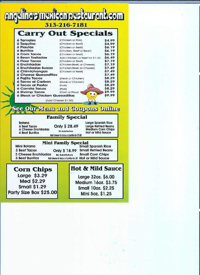 Angelinas Mexican Restaurant - Allen Park, MI menu_pic
