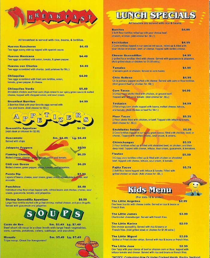 Angelinas Mexican Restaurant - Allen Park, MI menu_pic