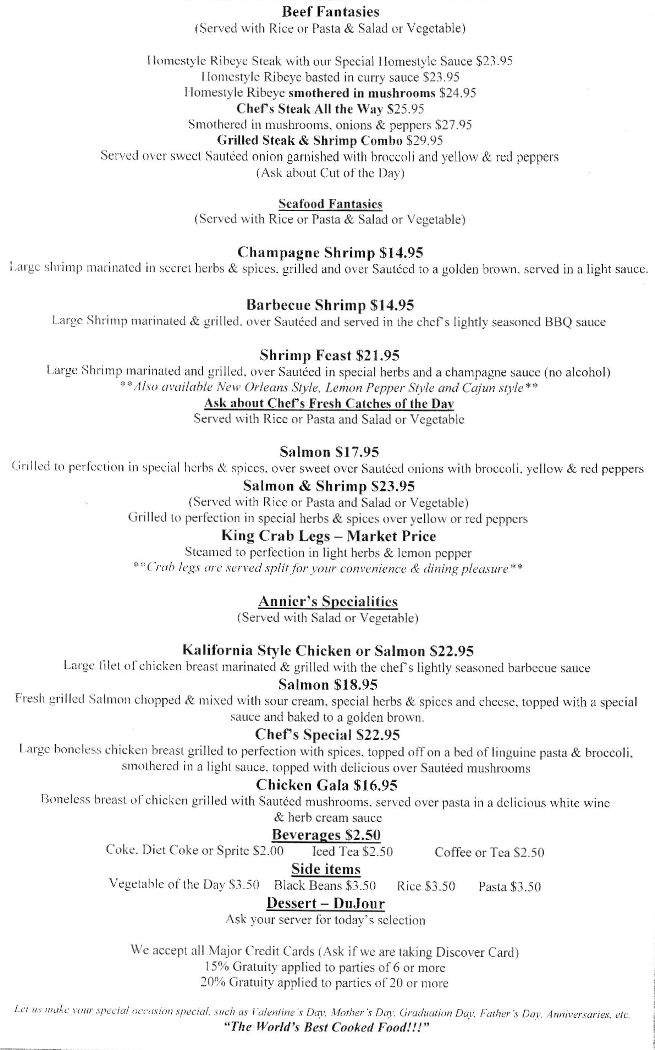 Annier's Courtyard - Cairo, GA menu_pic