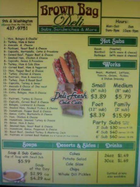 Brown Bag Deli - Alamogordo, NM menu_pic