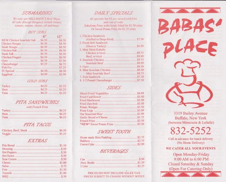 Babas Place - Buffalo, NY menu_pic