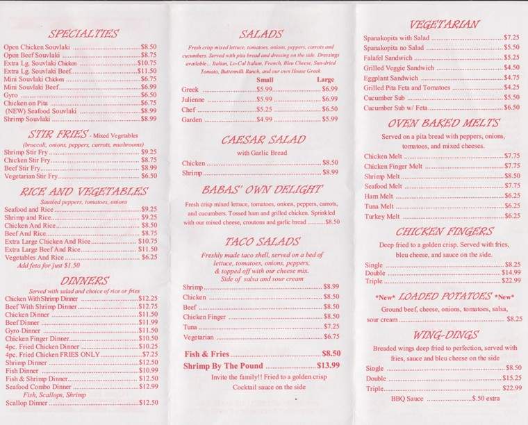 Babas Place - Buffalo, NY menu_pic