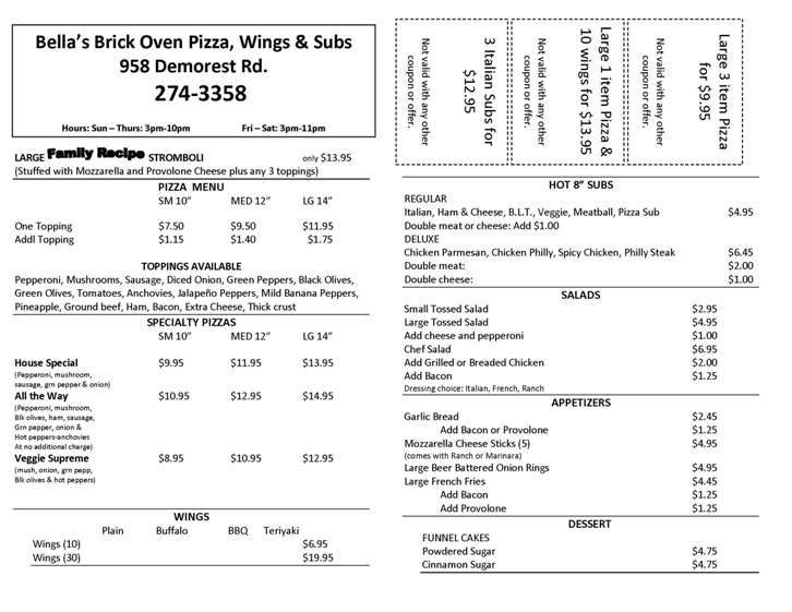 Bella's Pizza - Columbus, OH menu_pic