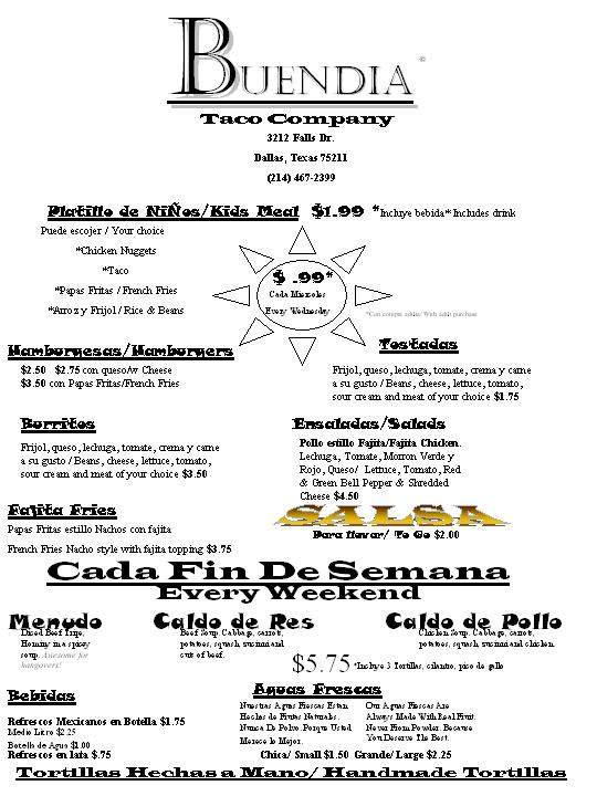 Buendia Taco Company - Dallas, TX menu_pic
