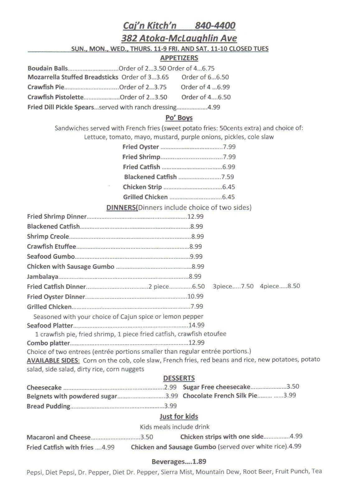Caj'n Kitch'n - Atoka, TN menu_pic
