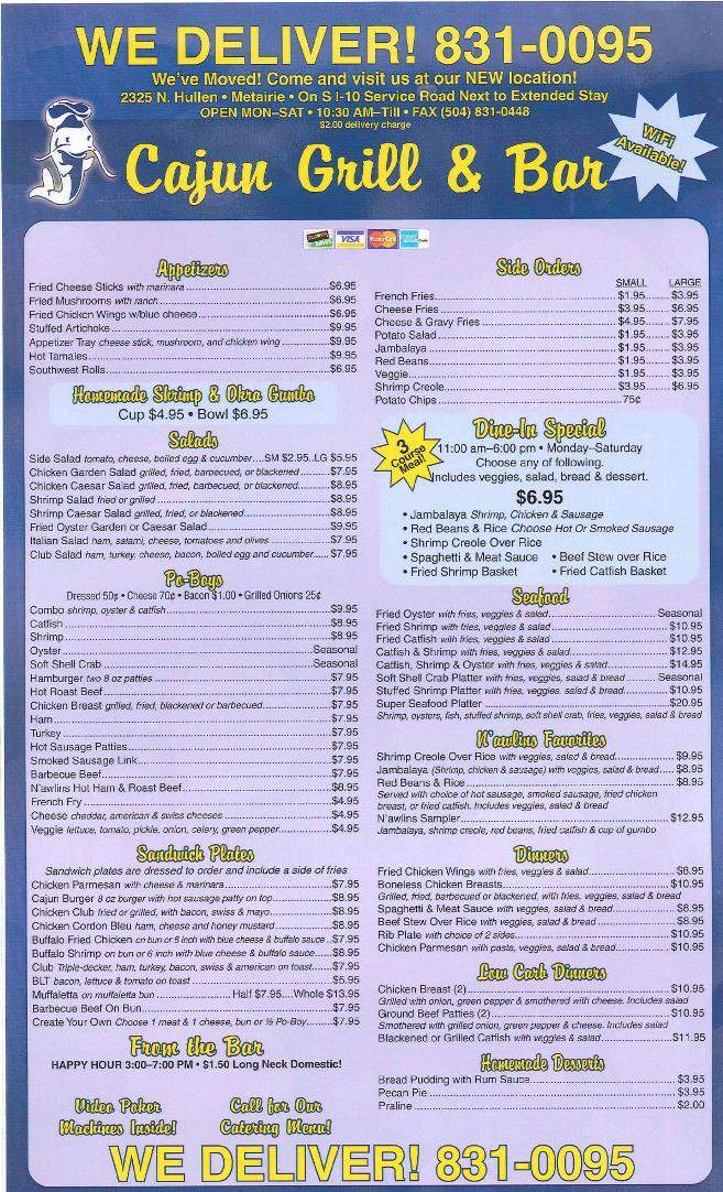 Cajun Grill & Bar - Metairie, LA menu_pic