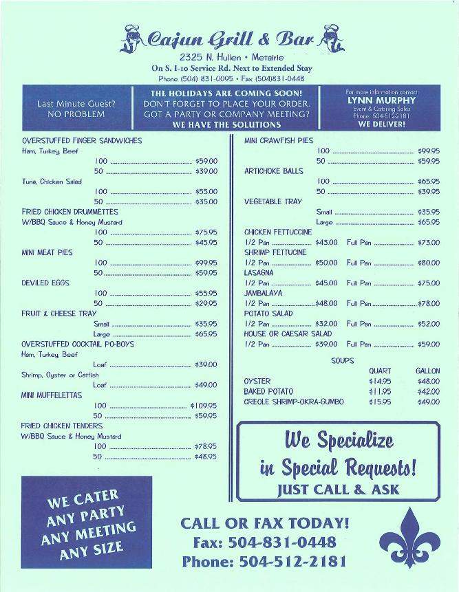 Cajun Grill & Bar - Metairie, LA menu_pic