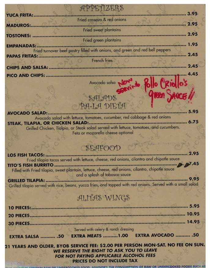 Cali N Tito's - Athens, GA menu_pic