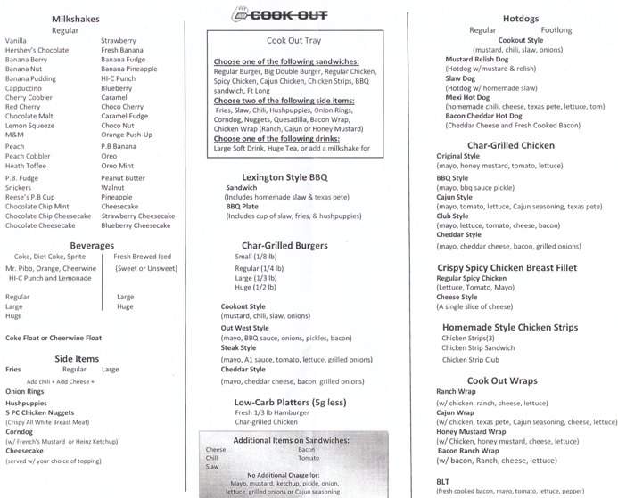 Cook Out - Wilmington, NC menu_pic