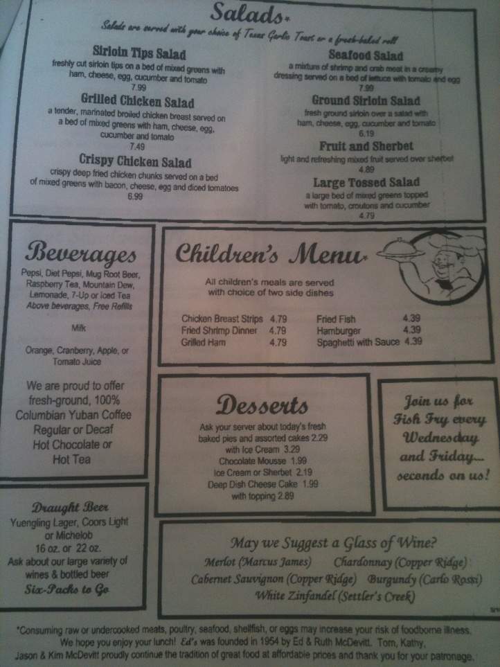 Ed's Steakhouse - Bedford, PA menu_pic