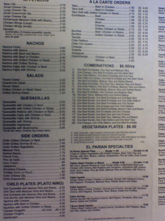 El Parian - Muscle Shoals, AL menu_pic