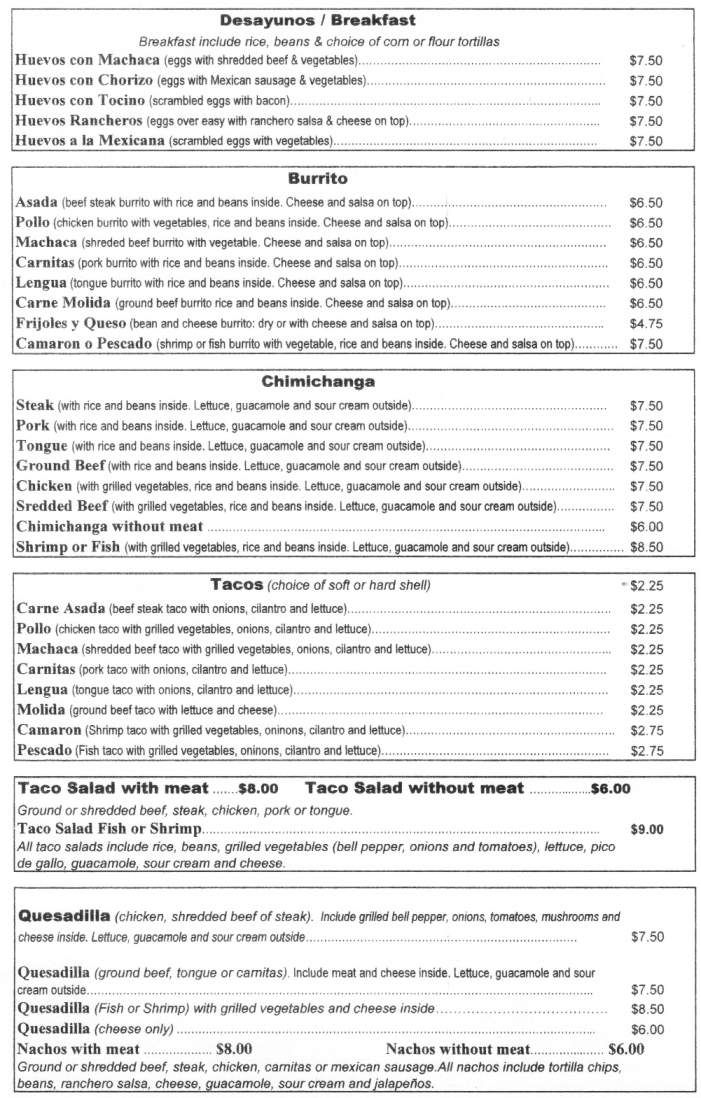 El Cancun Restaurant - Pahrump, NV menu_pic