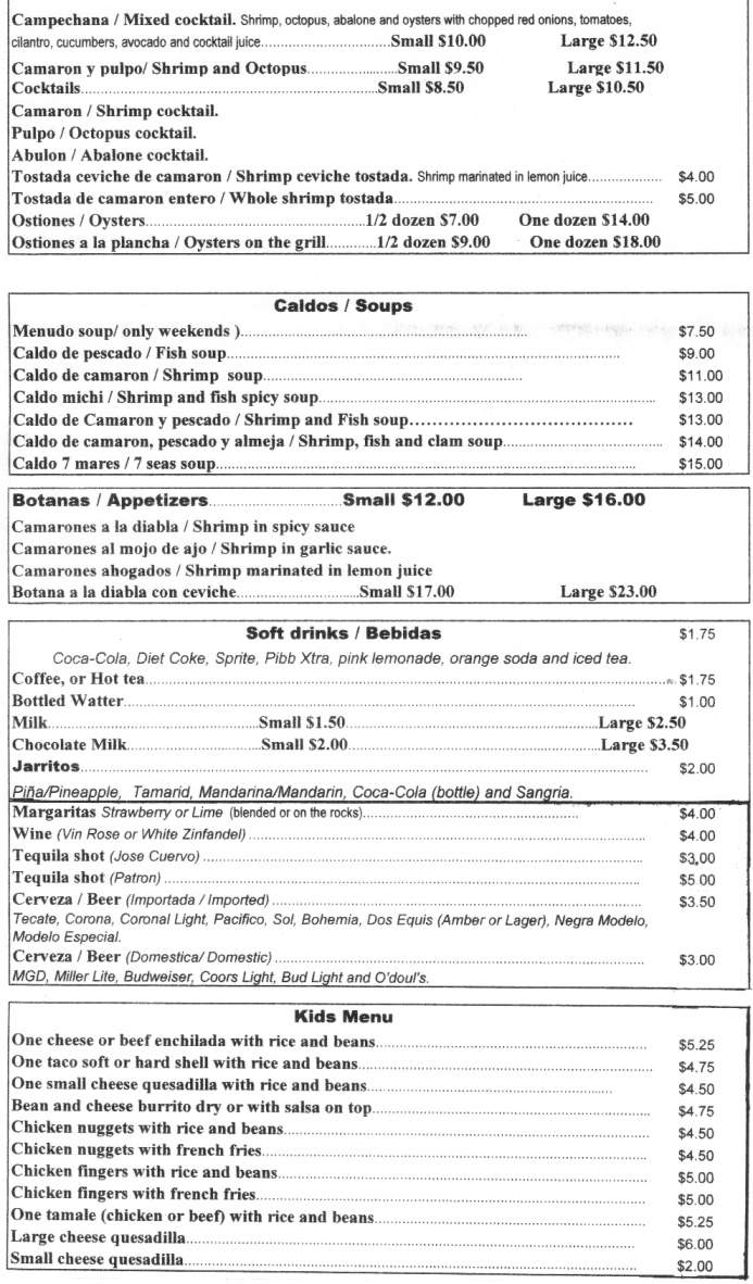 El Cancun Restaurant - Pahrump, NV menu_pic