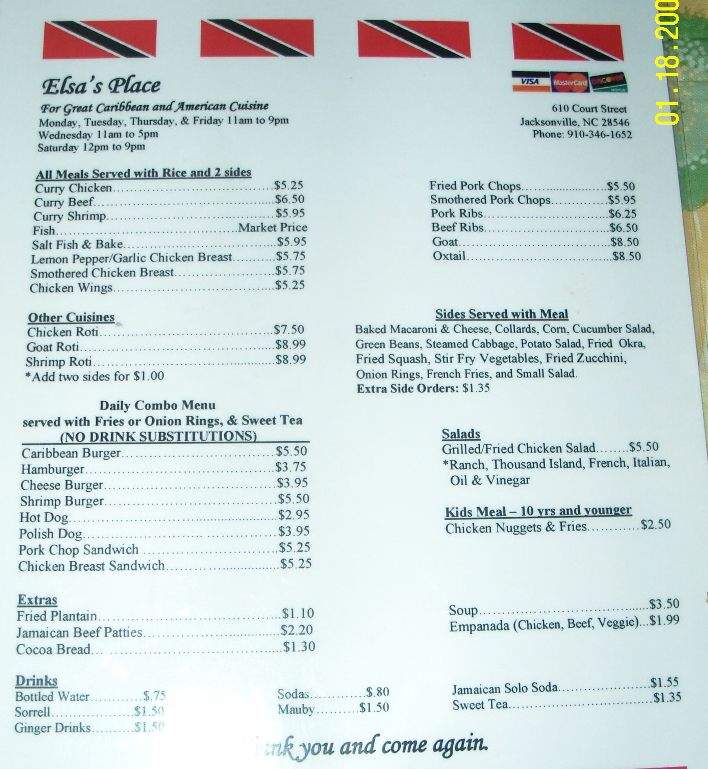 Elsa's Place - Jacksonville, NC menu_pic