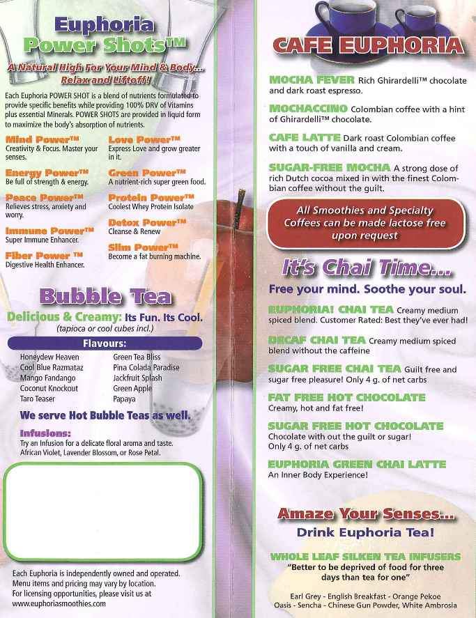 Euphoria Smoothies - Clinton, MS menu_pic