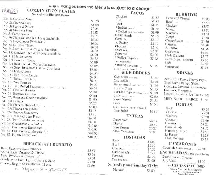 Fausto's Mexican Grill - Henderson, NV menu_pic
