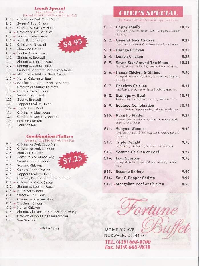 Fortune Buffet - Norwalk, OH menu_pic