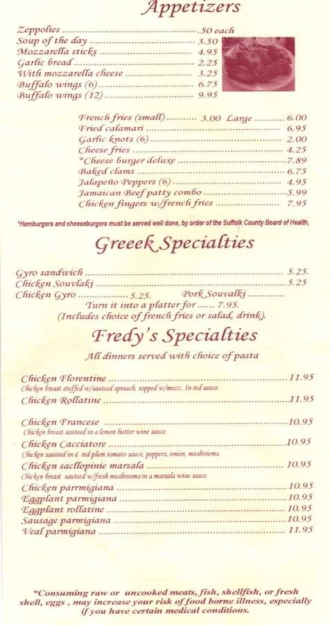 Fredy's Pizza - Islip Terrace, NY menu_pic