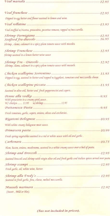 Fredy's Pizza - Islip Terrace, NY menu_pic