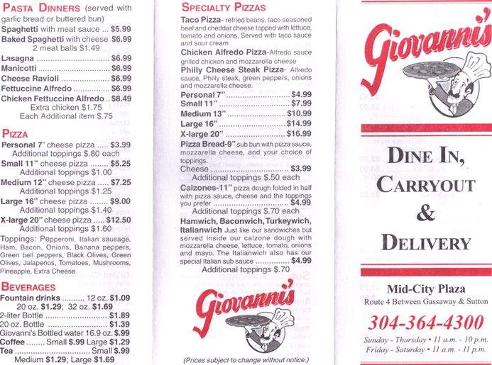 Giovanni's Pizza - Gassaway, WV menu_pic