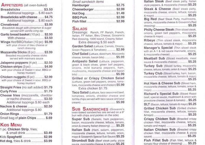 Giovanni's Pizza - Gassaway, WV menu_pic