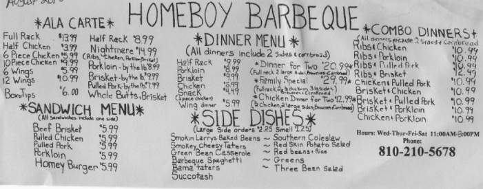 Home Boy Barbeque - Flushing, MI menu_pic