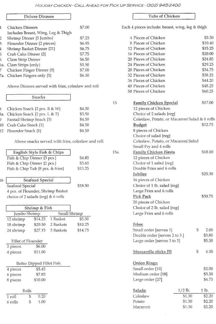 Holiday Chicken - Millsboro, DE menu_pic