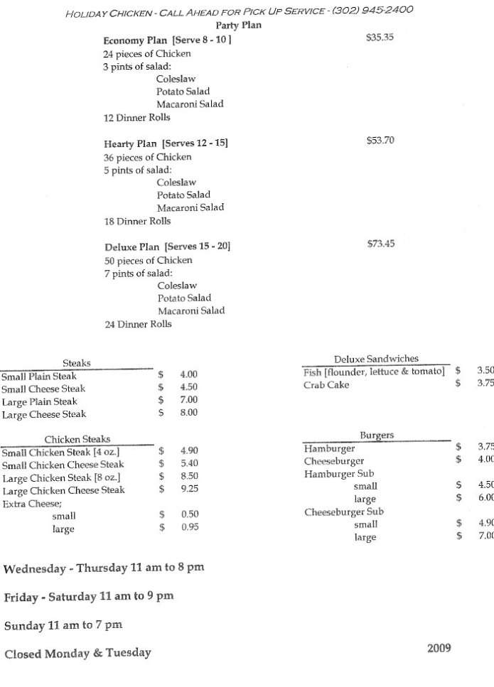 Holiday Chicken - Millsboro, DE menu_pic