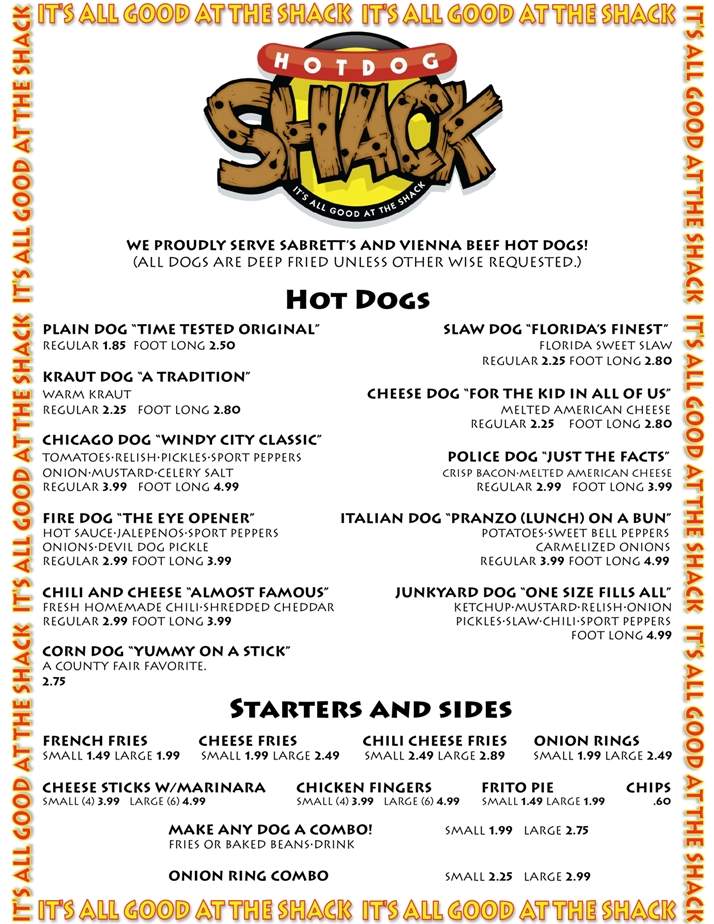 Hot Dog Shack - Jacksonville, FL menu_pic