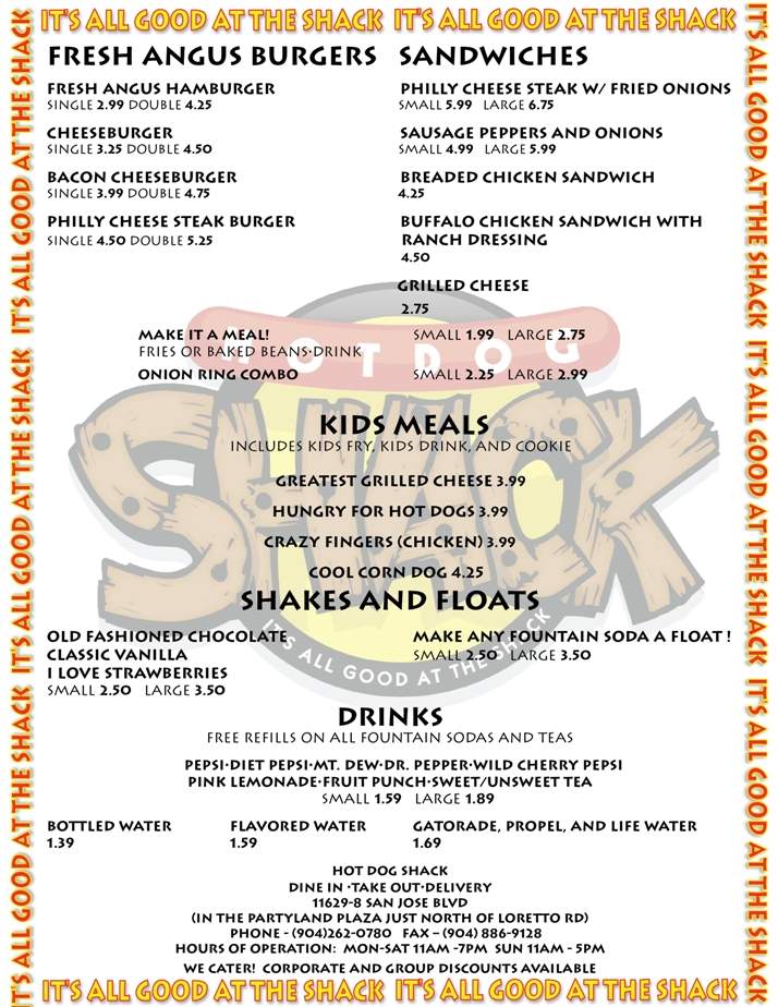 Hot Dog Shack - Jacksonville, FL menu_pic