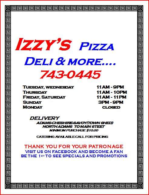 /380011307/Izzya-Pizza-and-Deli-Adams-MA - Adams, MA