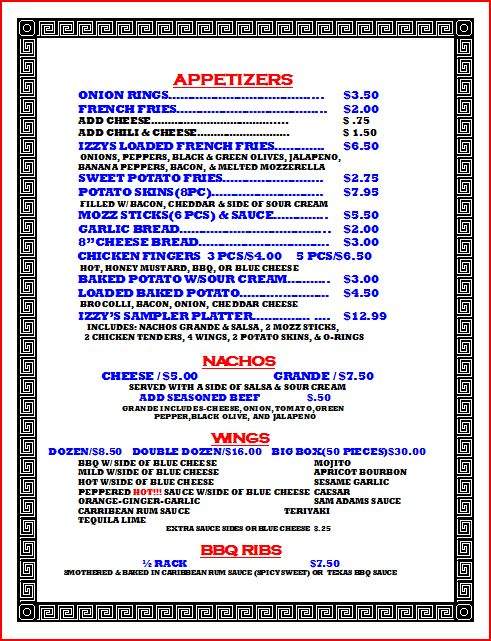 Izzy'a Diner & Pizza - Adams, MA menu_pic