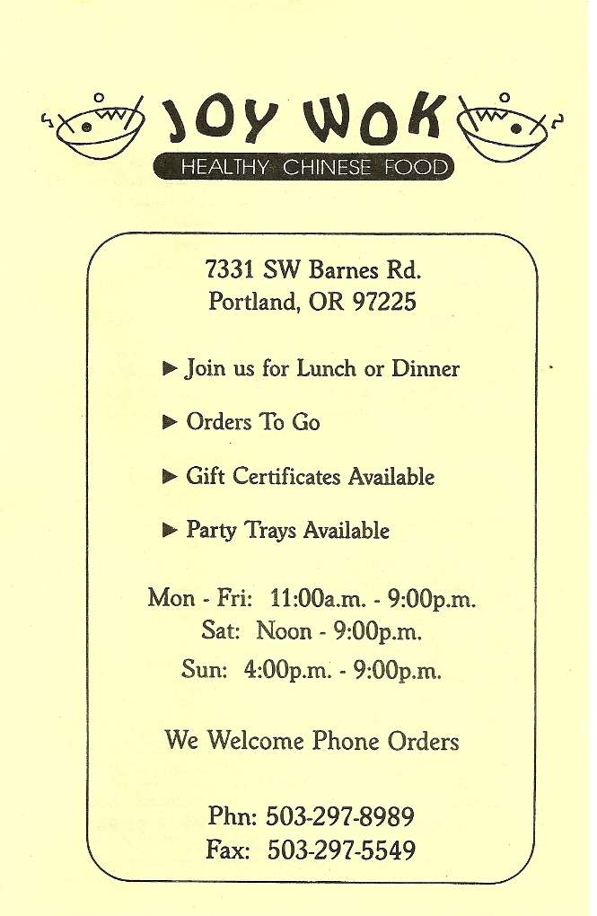 Joy Wok Healthy Chinese Food - Portland, OR menu_pic