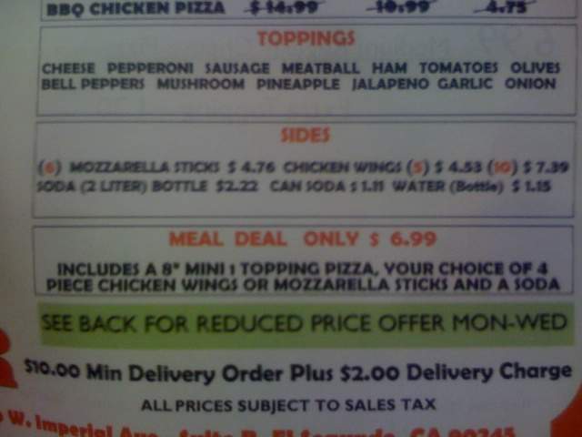 Justa Pizza - El Segundo, CA menu_pic