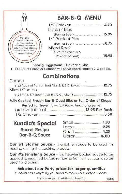 Kundla's Western Beef Co - Hamlin, PA menu_pic