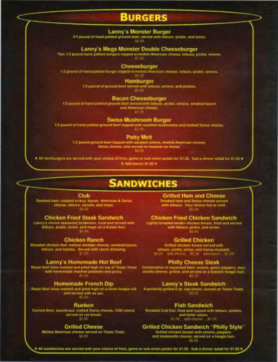 Lanny's Bar and Grill - Hadar, NE menu_pic