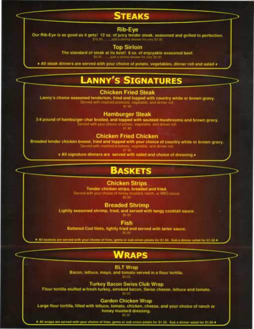 Lanny's Bar and Grill - Hadar, NE menu_pic