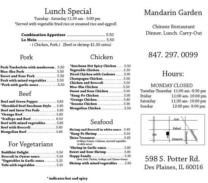 Mandarin Garden Chinese - Des Plaines, IL menu_pic