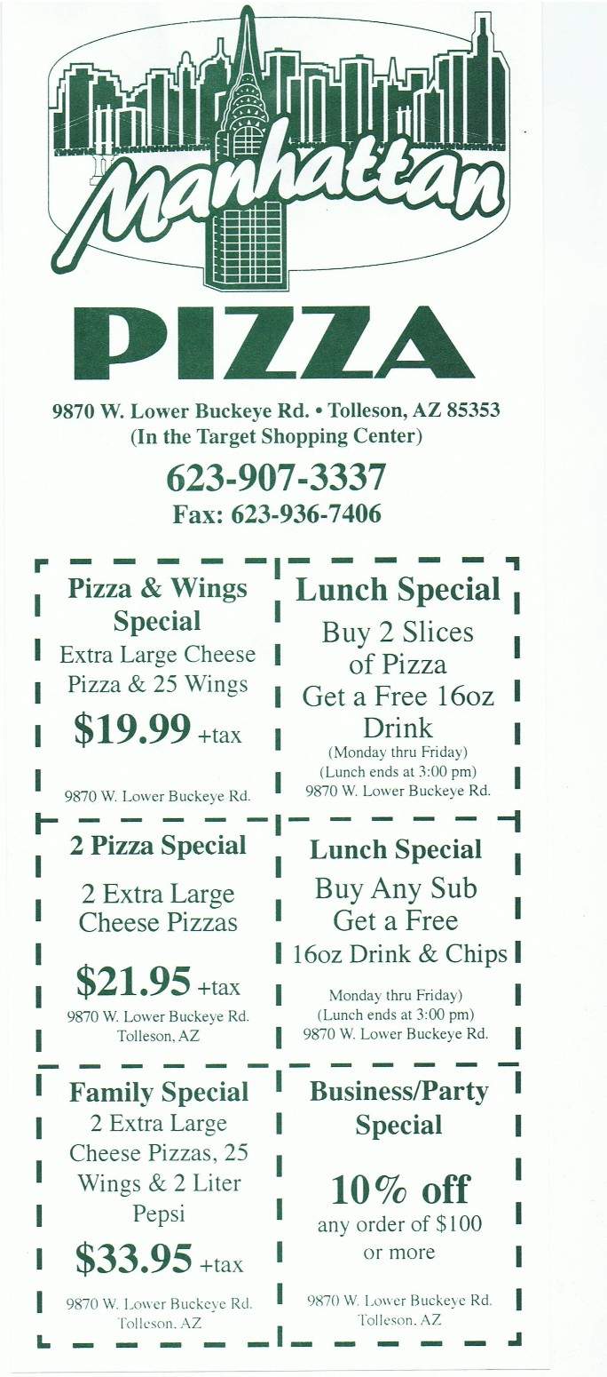 Manhattan Pizza - Tolleson, AZ menu_pic