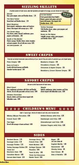 Nick's Original House of Pancakes - Ann Arbor, MI menu_pic