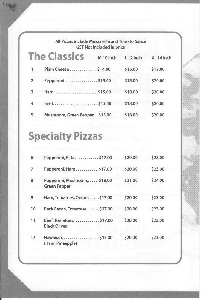 Nikos Pizza - Calgary, AB menu_pic