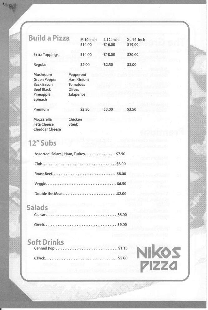 Nikos Pizza - Calgary, AB menu_pic
