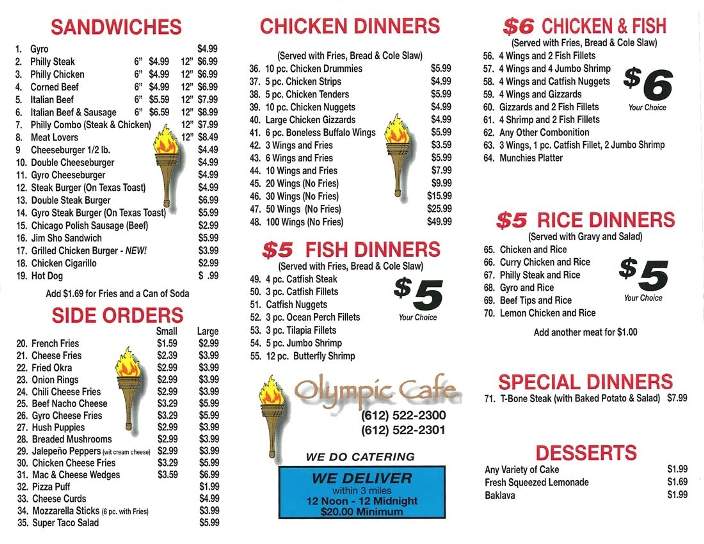 Olympic Cafe - Minneapolis, MN menu_pic